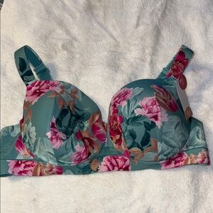 Cacique Green and Pink Floral Underwire Bra